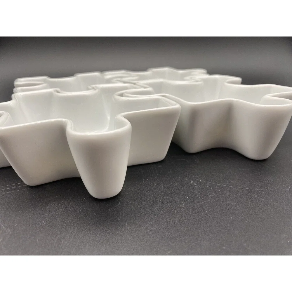 4 JIGSAW PUZZLE‎ PIECES CONDIMENT BOWLS DIPPING SAUCE WHITE Made In France